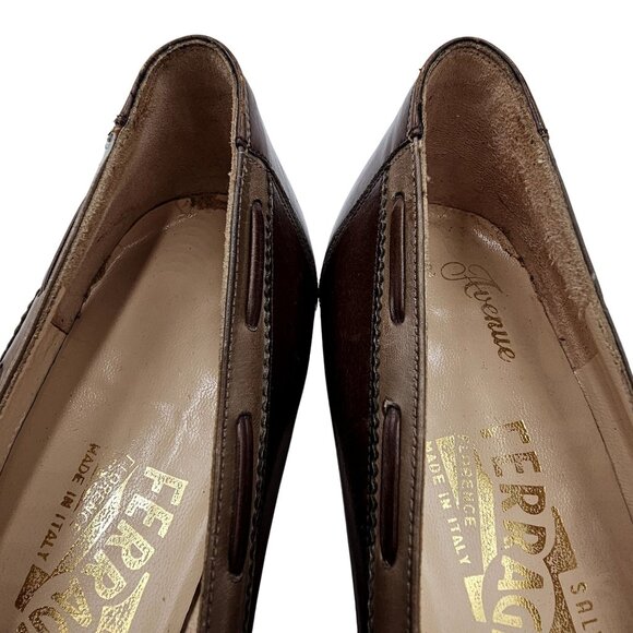 Vintage Salvatore Ferragamo Womens 7.5 Brown Tan Italy Leather Dress Pumps Heels - Picture 10 of 11